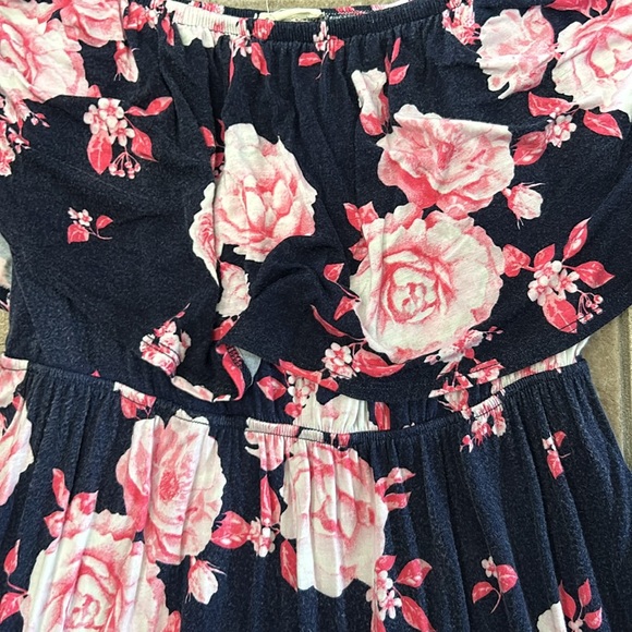 Sweet Lovely by Jen Navy with Pink Floral Curved Hem Full Length Size M - Picture 2 of 6